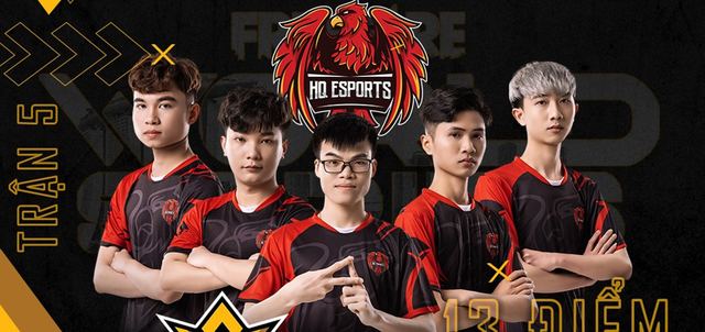 HQ Esports Free Fire team in red and black jerseys